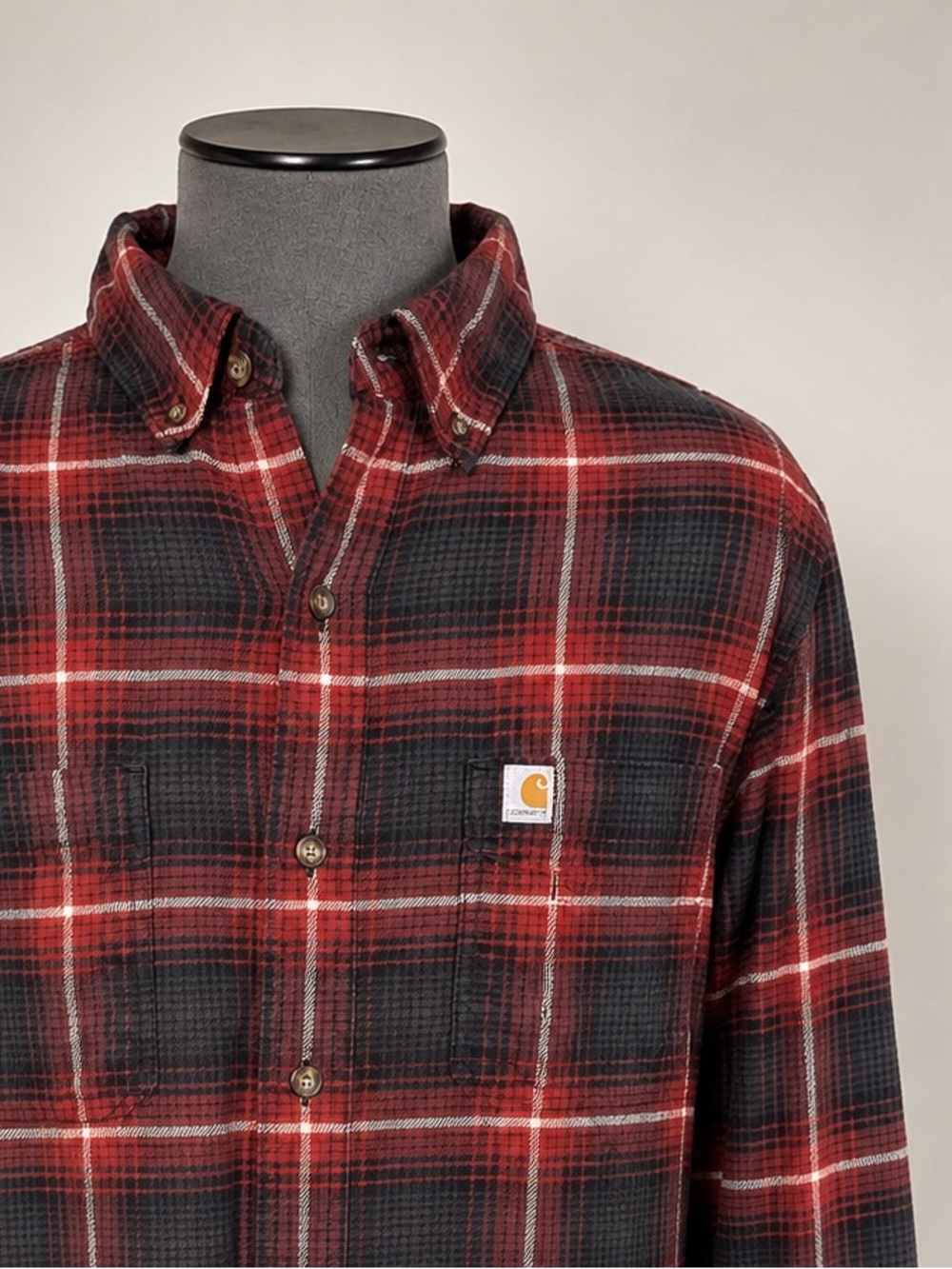 Carhartt 103314 Relaxed Fit Mediumweight Plaid Flannel Shirt Men L Red Black